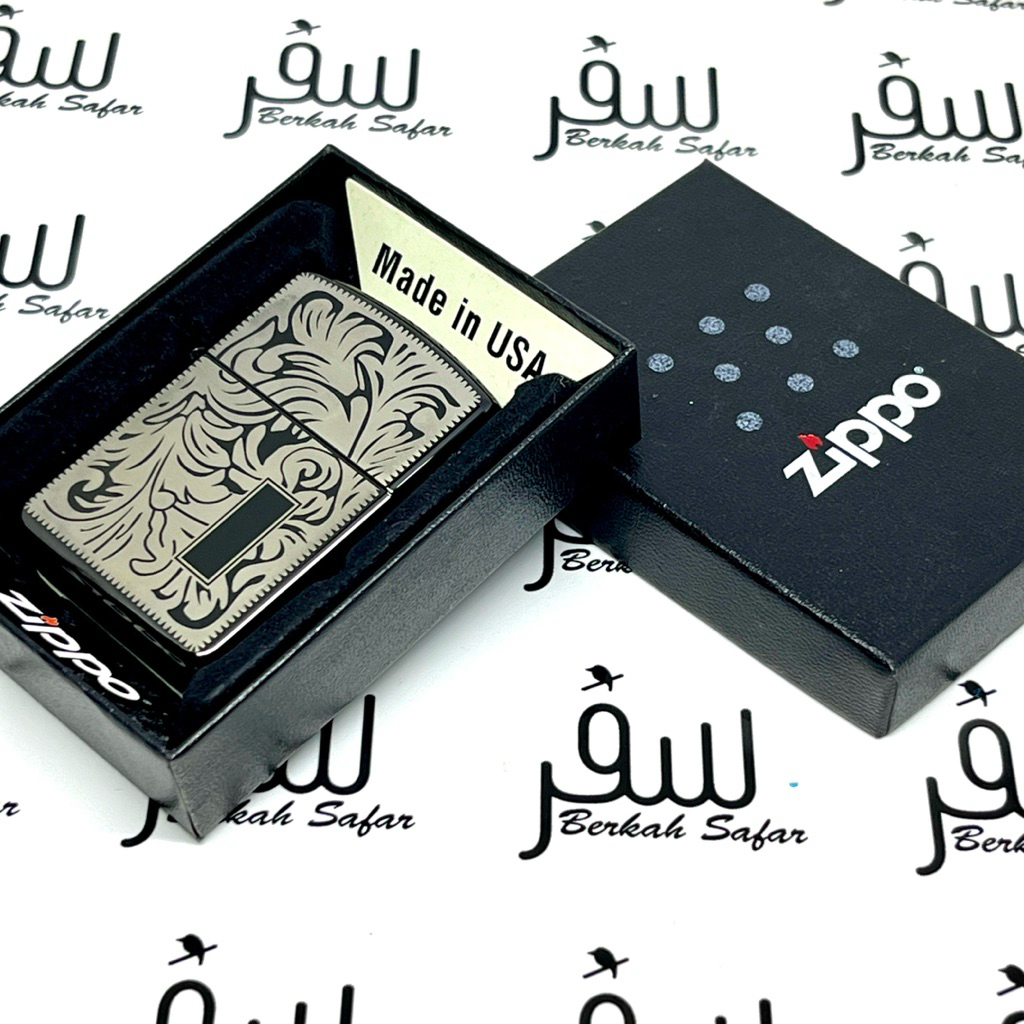 Zippo Hitam Batik Venetian Black Polish 2 Side Titanium Original
