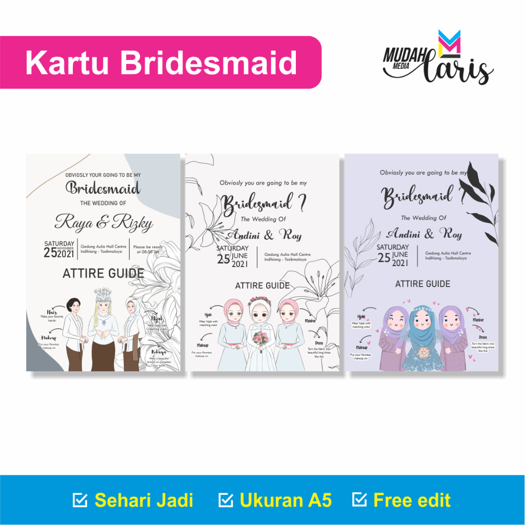 Kartu Bridesmaid / Attire Guide Card / Kartu Nikah