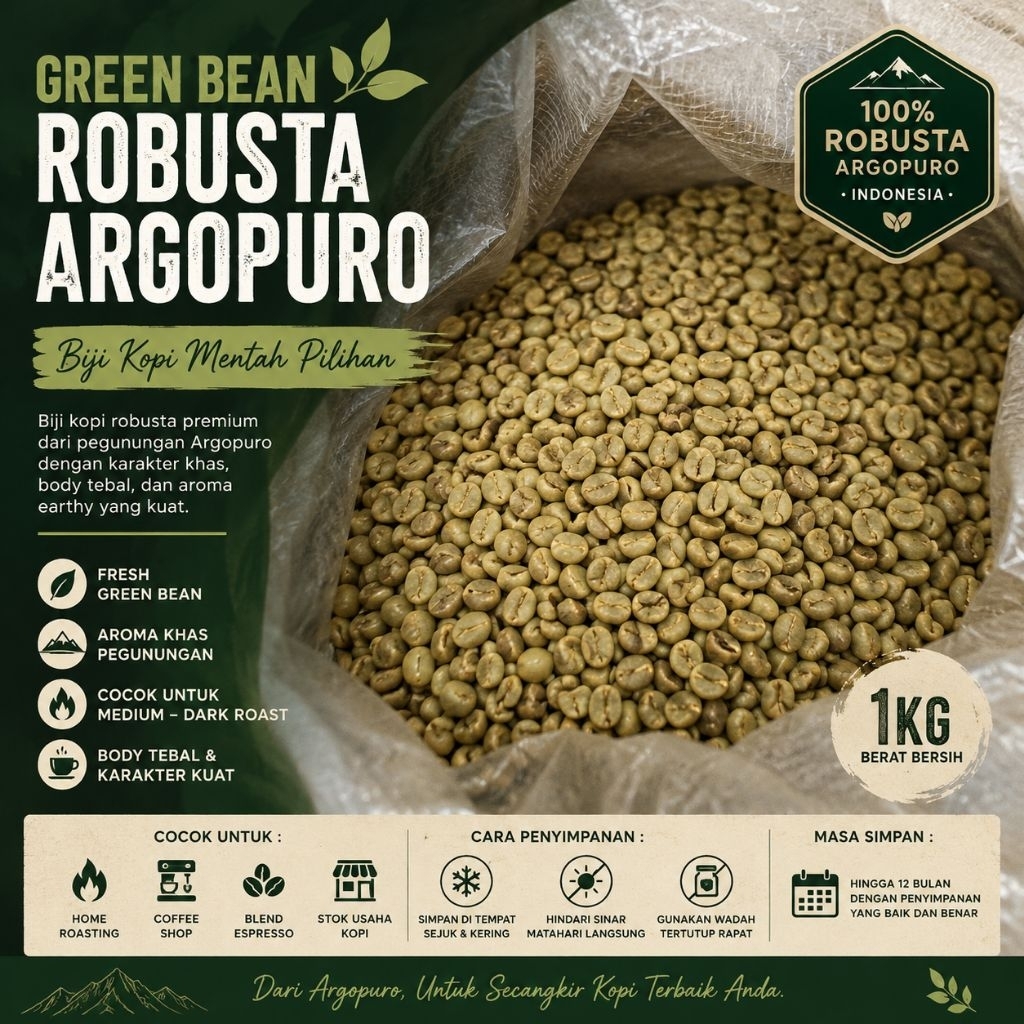 Green Bean Kopi Robusta Argopuro 1Kg | Biji Kopi Mentah Grade Pilihan | Fresh Coffee Bean