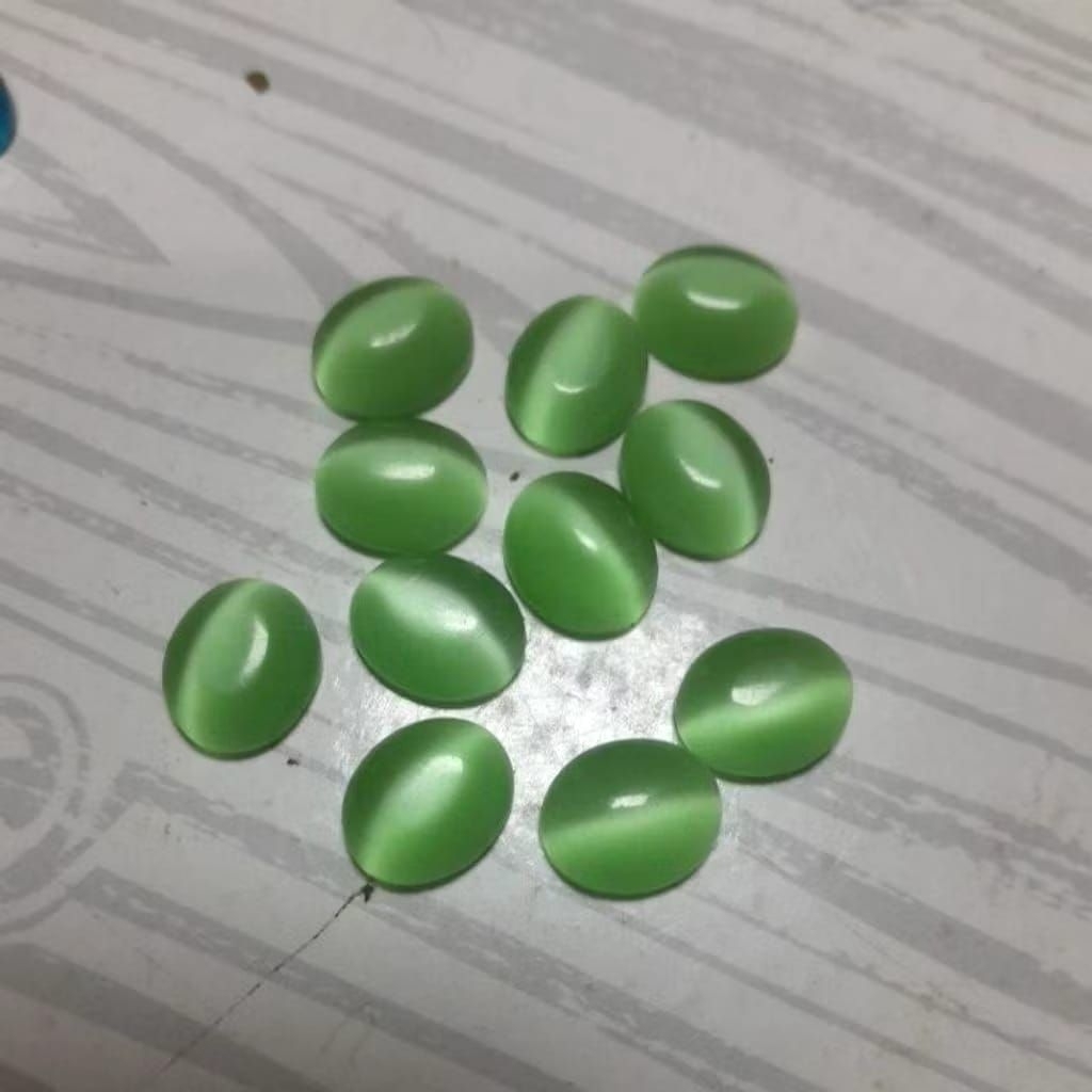 batu akik cat's eye's hijau muda segar