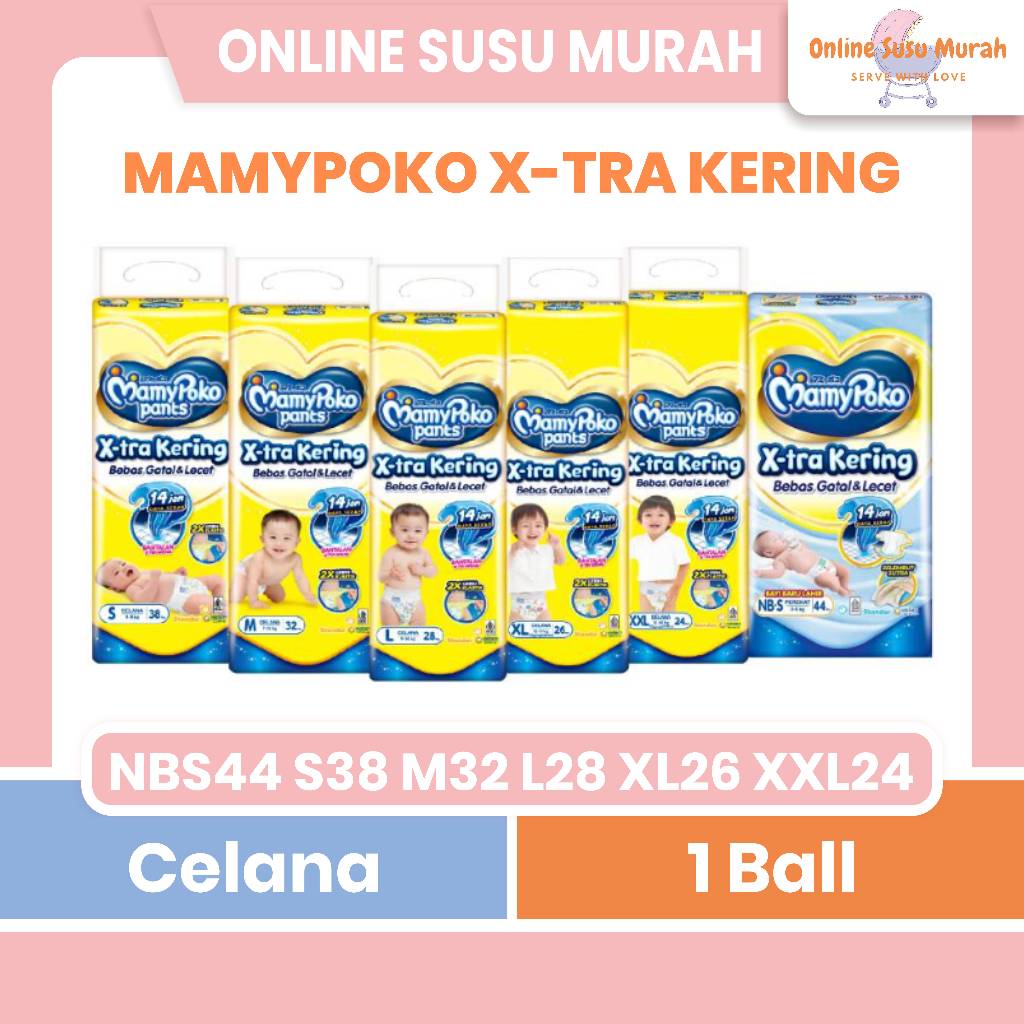MAMYPOKO PANTS XTRA KERING S 38 M 32  L28 XL 26 XXL 24 NBS 44 TAPE S38 M32 L28 XL26 XXL24 EXTRA PPKS