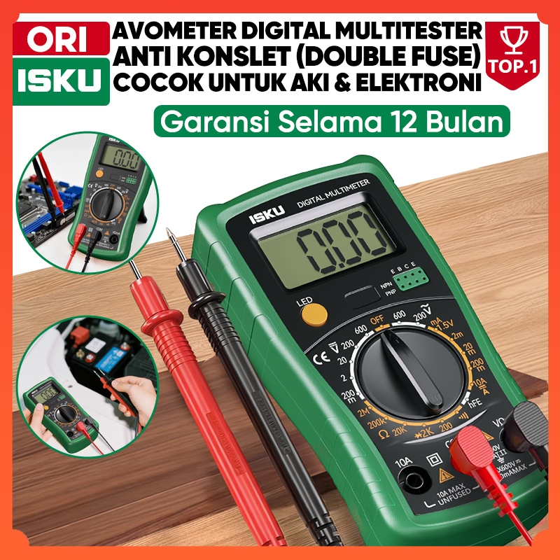 ISKU Multimeter Digital Avometer Layar Backlight HD Anti Konslet Double Fuse Multitester Tester List