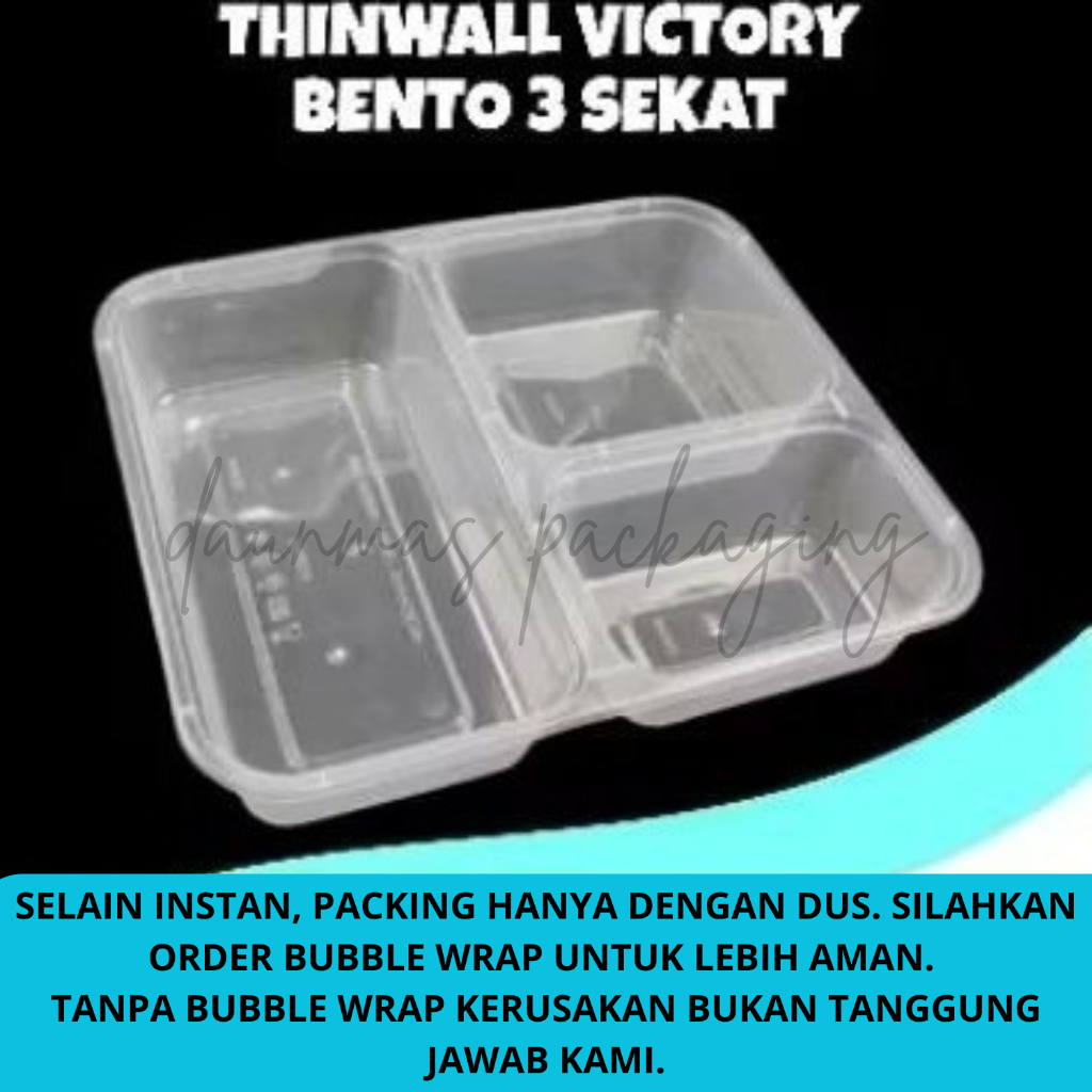 Promo THINWALL VICTORY Bento 3 Sekat Tempat Makan Plastik [25pcs]