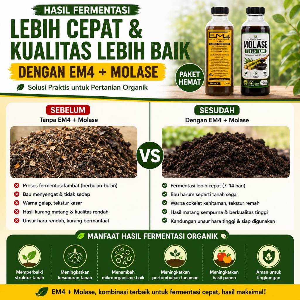 Paket EM4 + Molase 250ml Untuk Fermentasi Organik, Pupuk Organik Cair POC, Kompos, Bioflok & Pakan T