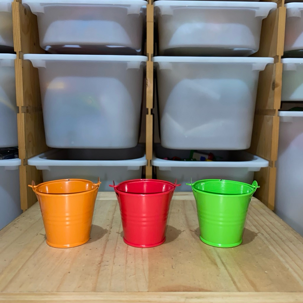 Little Metal Bucket - Ember Besi Miniatur Warna Merah Hijau Orange