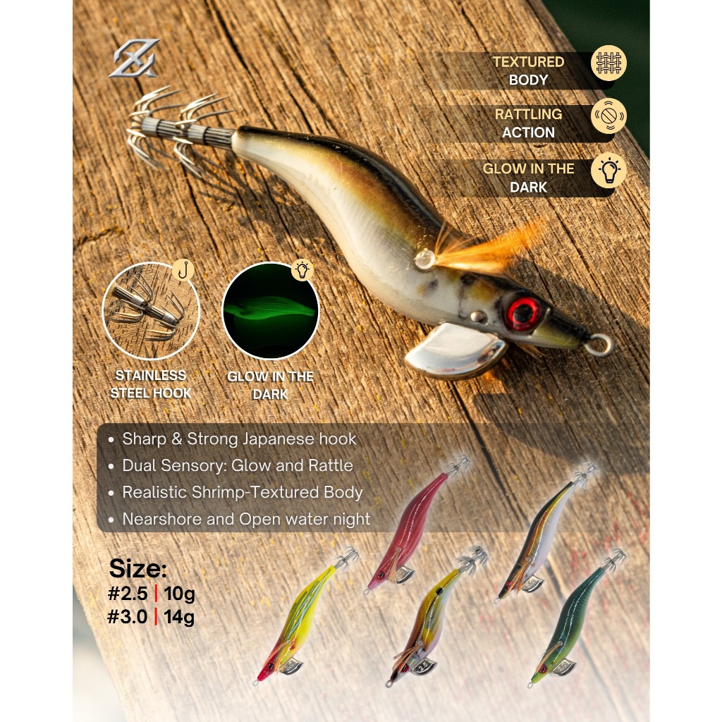 AXZ Rattle V Squid Jig – Umpan Pancing Cumi-Cumi Glow Tajam Anti Nyangkut