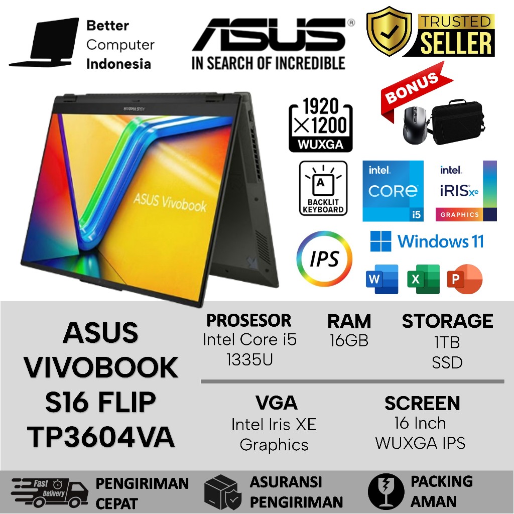 Laptop Asus Vivobook S16 Flip Touchscreen TP3604VA Intel Core i5 1335U 16GB 1TB SSD WUXGA IPS Win11