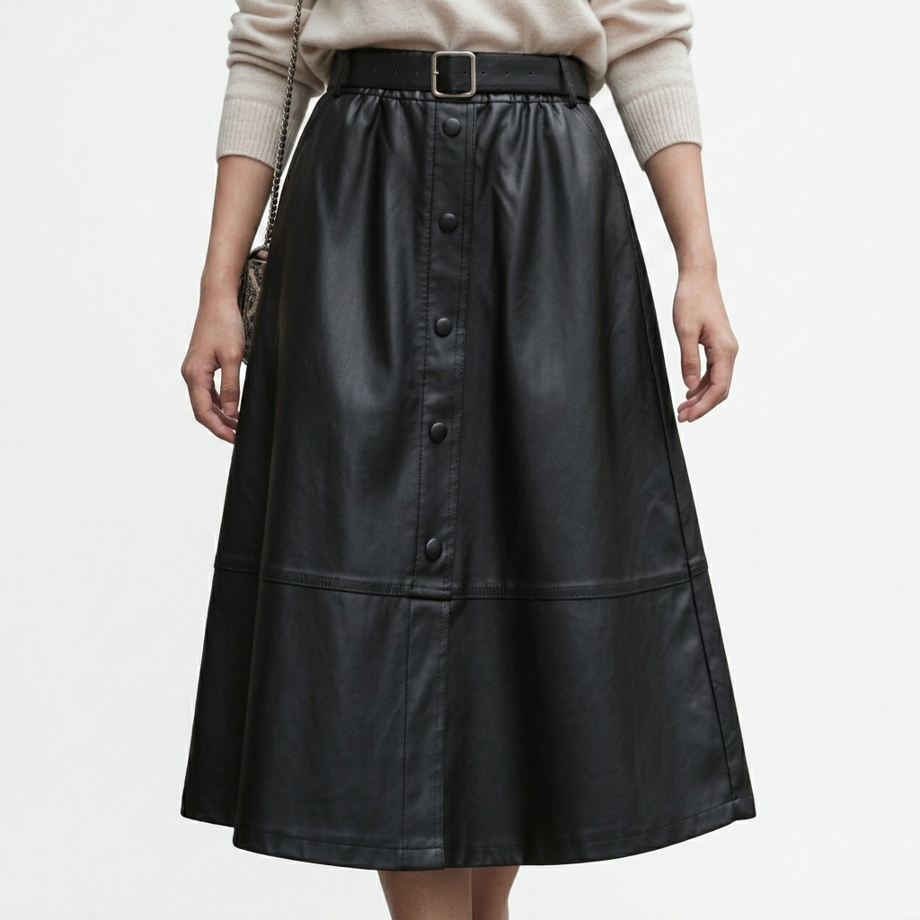 Shouleather - Rok Kulit Midi Neophil Korea
