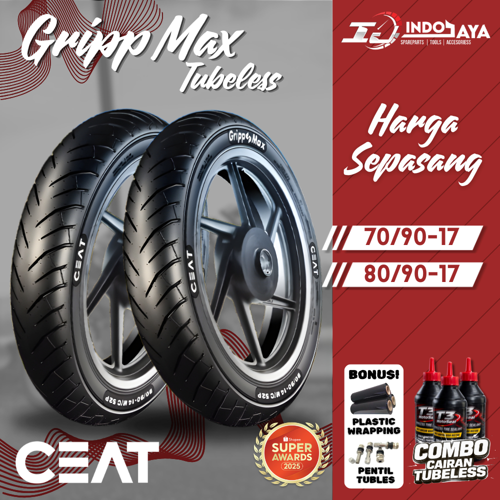 [HARGA SEPASANG] BAN TUBELESS CEAT GRIPP MAX R14 ( 70/90-17 & 80/90-17 ) BAN LUAR DEPAN BELAKANG RIN