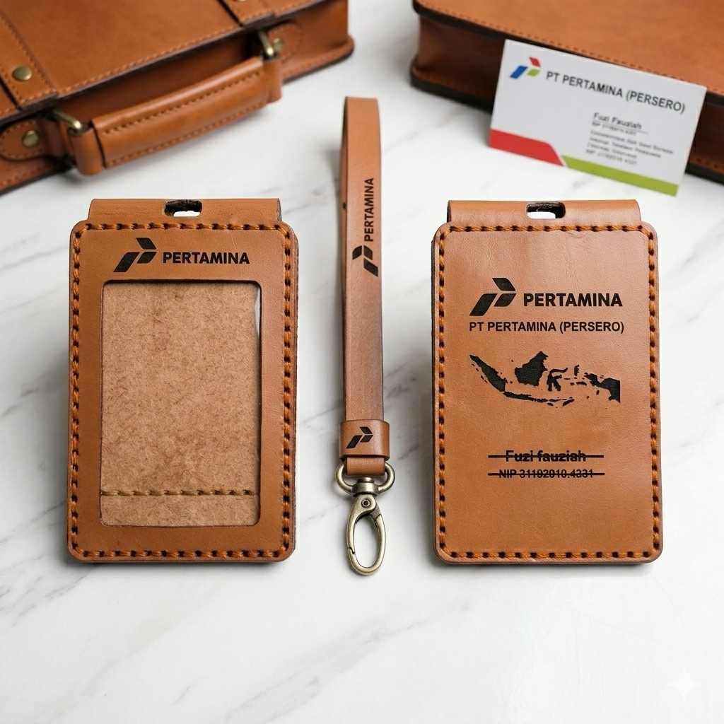 Id card kulit name tag kulit /  holder id card leather / lanyard kulit custom / name tag lipat