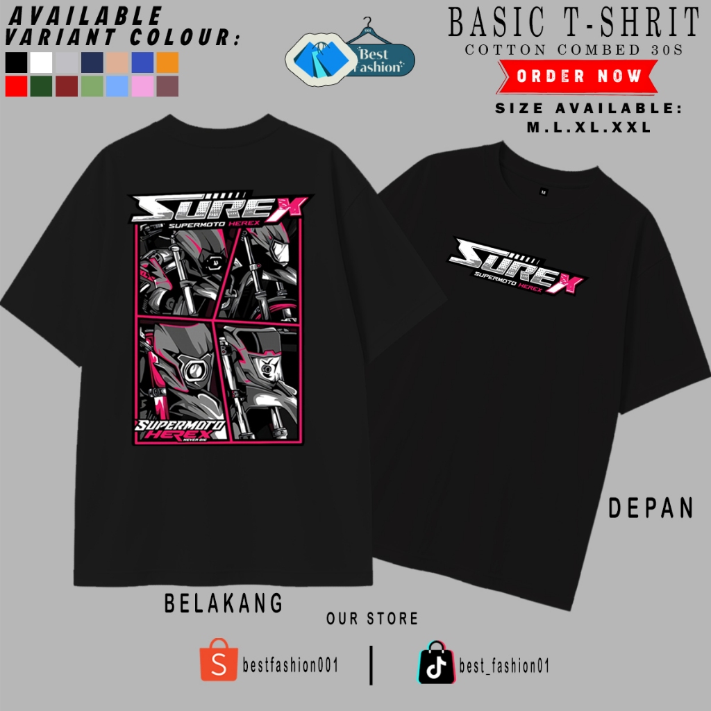 Kaos distro motif SUREX SUPERMOTO HEREX Viral terbaru T-shirt Cotton combed 30s Baju pria wanita