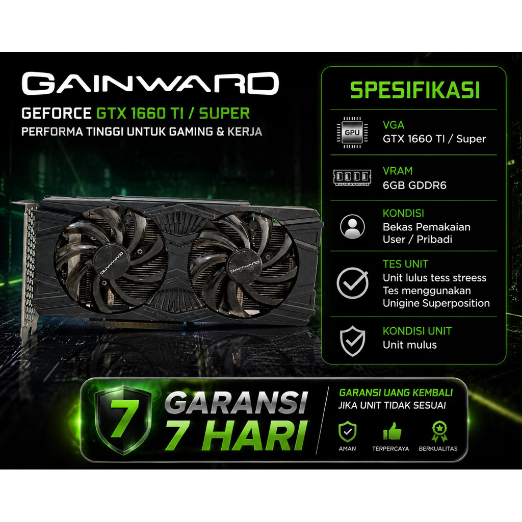 VGA GTX 1660Ti GAINWARD GHOST  6GB GDDR6 UNIT NORMAL GRANSI