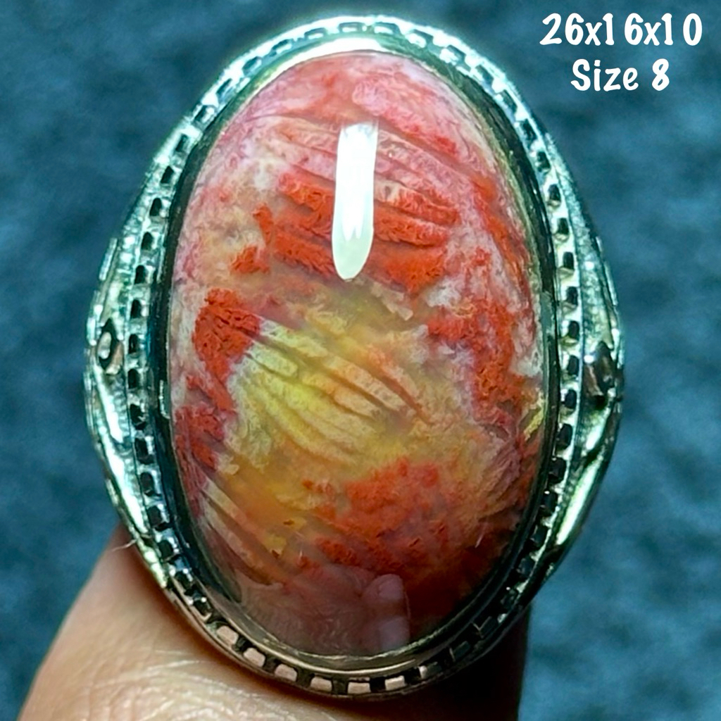 Cincin Batu Akik Natural Teratai Merah Kristal (asli alam)