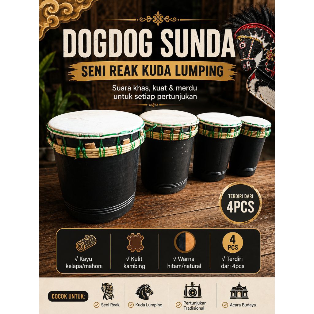 Satu set Dogdog Sunda Seni Reak Kuda Lumping