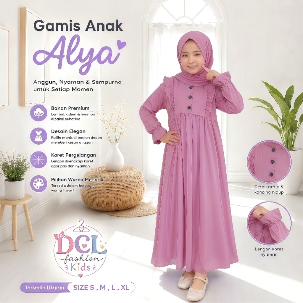Gamis Alya - Gamis Anak Model Alya Gamis Premium Anak Perempuan Pink Ash Premium Adem usia 1-12 Tahu