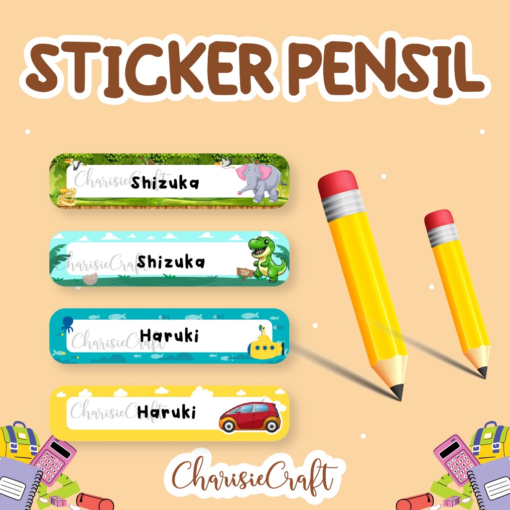 Stiker Nama Anak Waterproof Pensil Pen Crayon Buku Label Nama ATK