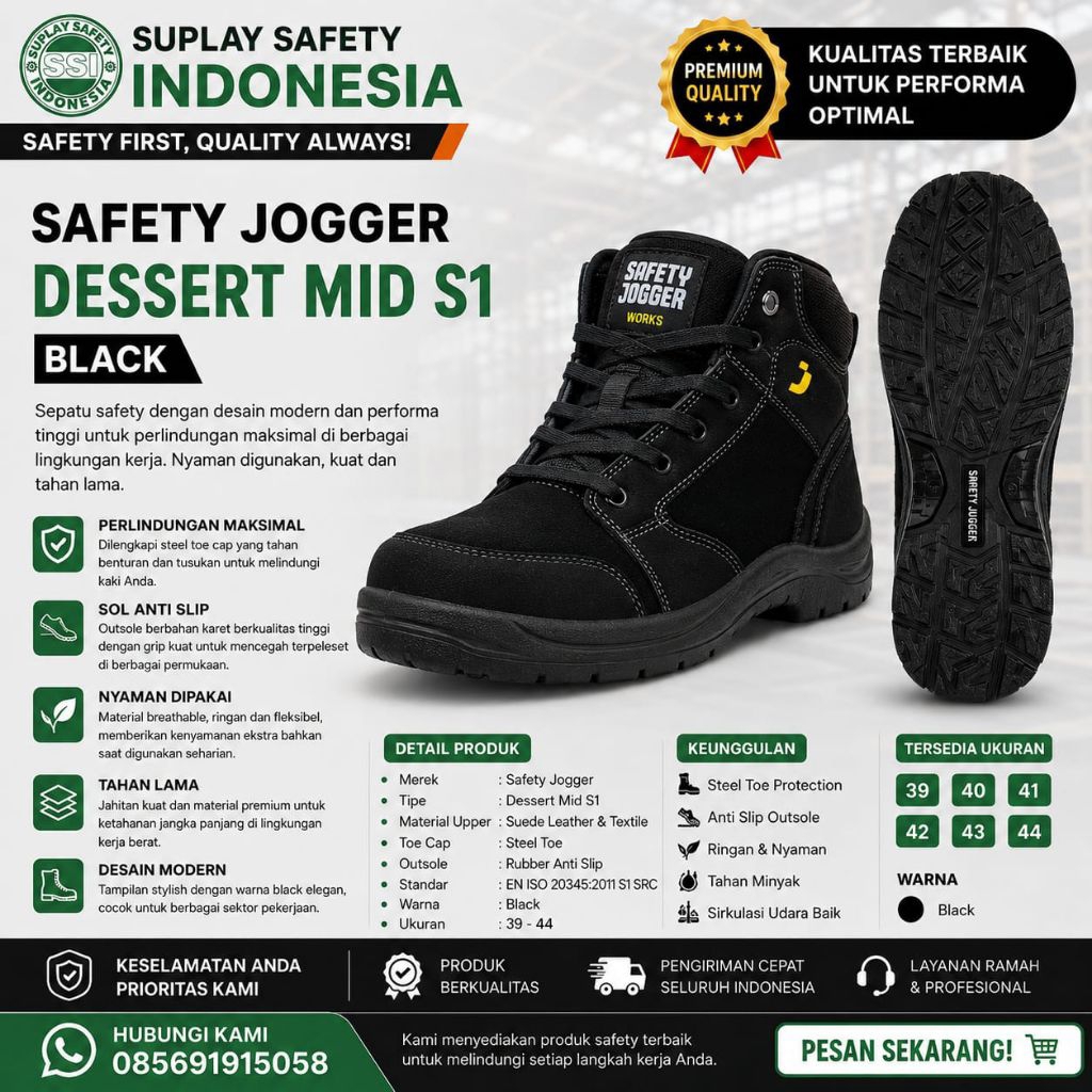 SEPATU SAFETY JOGGER DESSERT MID S1 WARNA HITAM - SAFETY JOGGER DESSERT S1 - JOGGER DESSERT S1