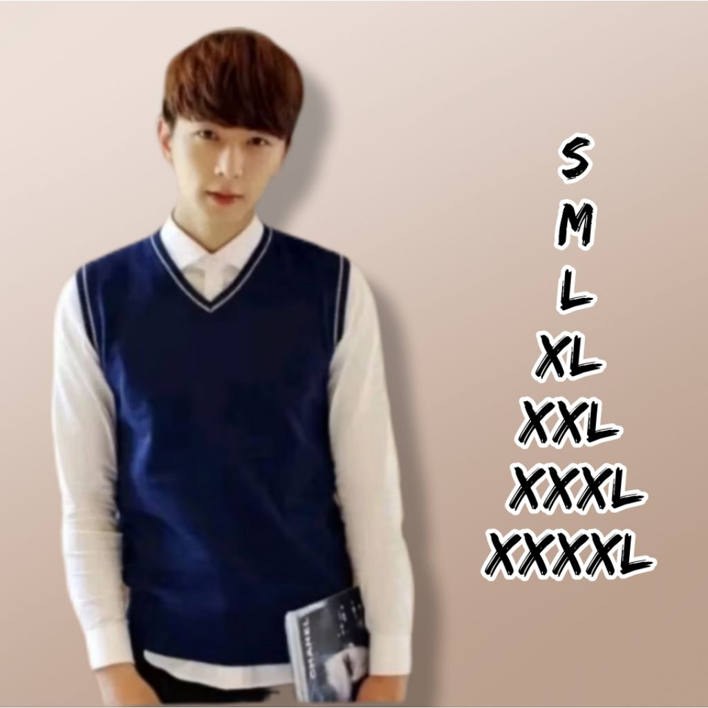 Rompi Rajut Pria Knit Vest Vneck Variasi List LD 85 / 90 / 110 / 120 / 130 / 140 / 150 / Rompi Rajut