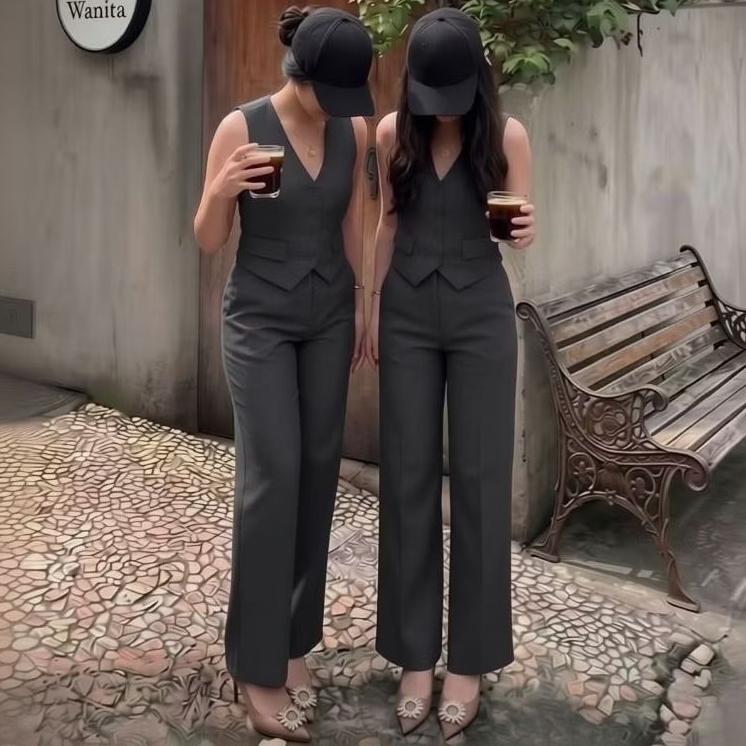 Setelan Wanita One set Rompi Celana Pakaian Wanita Casual
