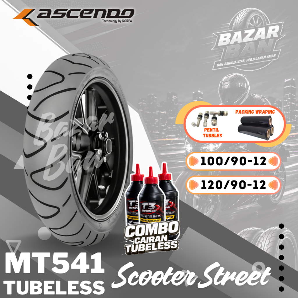 (PRODUKSI TERBARU) BAN ASCENDO MT541 TUBELESS RING 12 ( 100/90-12 / 110/90-12 ) / BAN ASCENDO SCOOTE