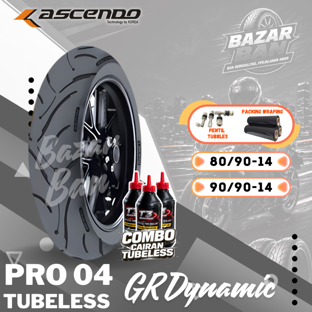 (PRODUKSI TERBARU) BAN ASCENDO PRO 04 TUBELESS RING 14 ( 80/90-14 / 90/90-14 ) BAN ASCENDO PRO04 GR 