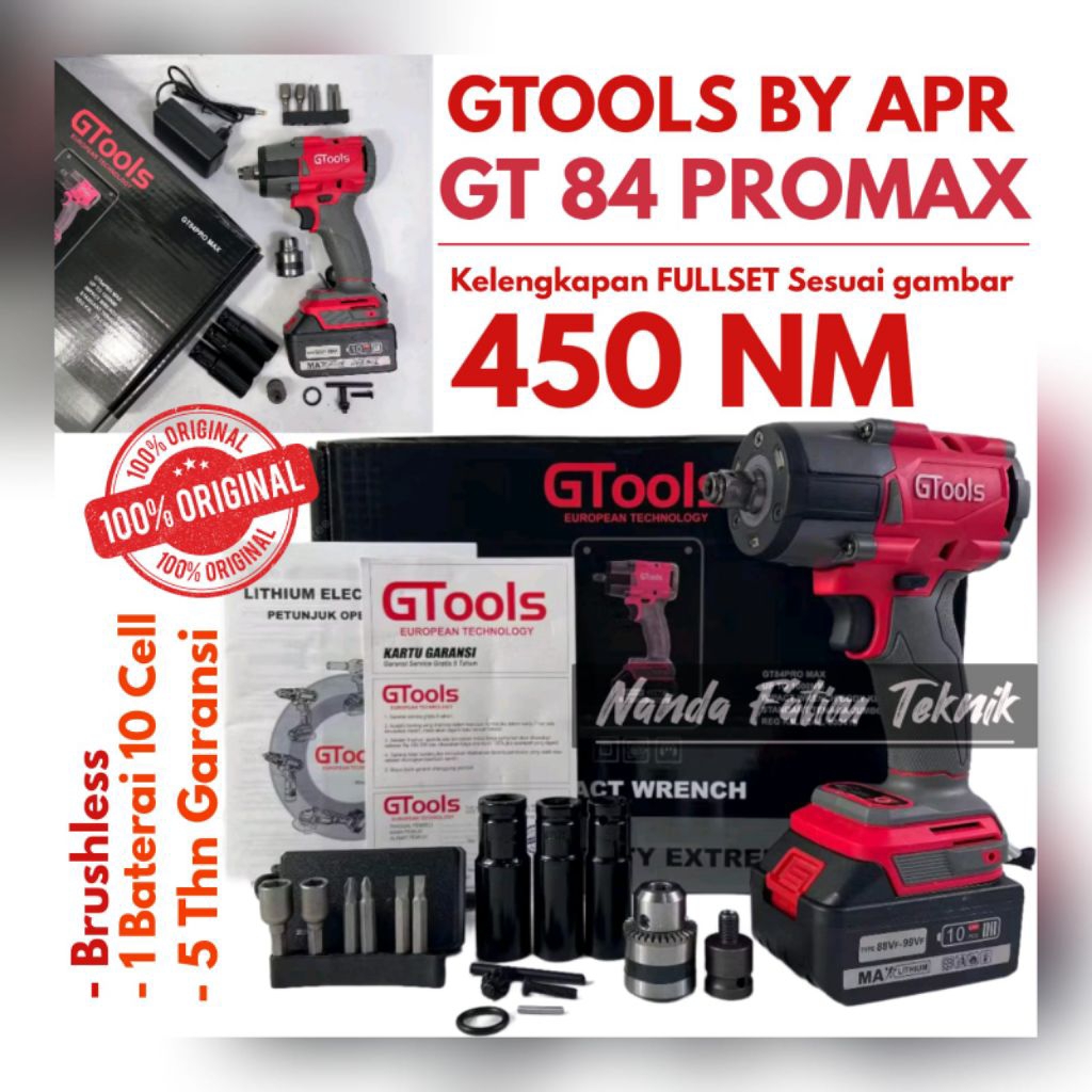 GTOOLS  GT84 PROMAX MESIN IMPACT PEMBUKA BAUT 450NM 88V FACELIFT IMPEK BUKA BAUT