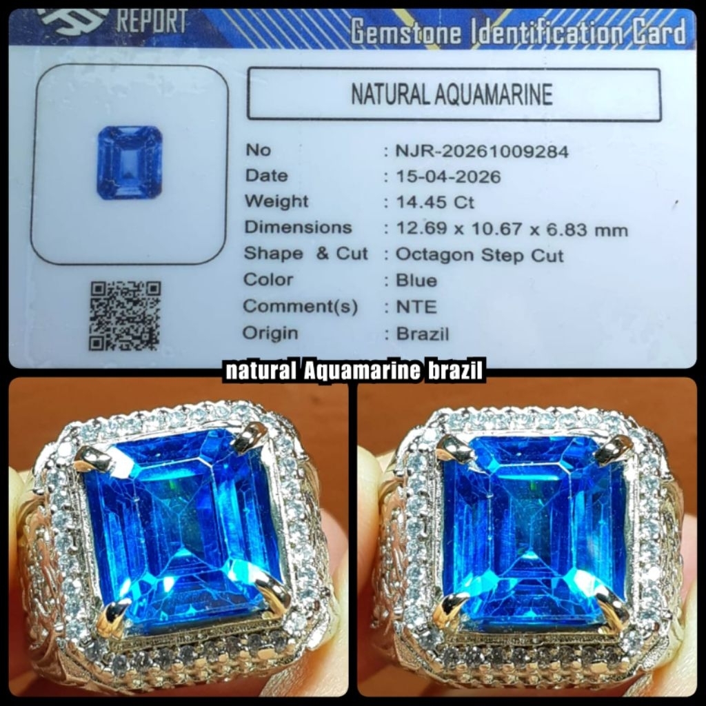 original cincin permata Aquamarine asli Brazil NTE ya