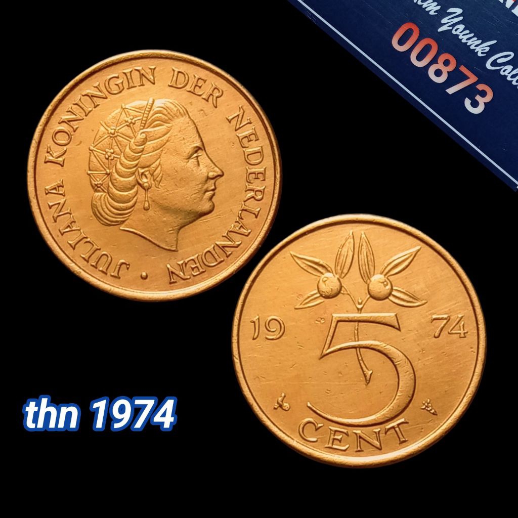 UKA074Coin 5 Cent (BELANDA) Ratu Juliana Thn 1974 Detail Bagus