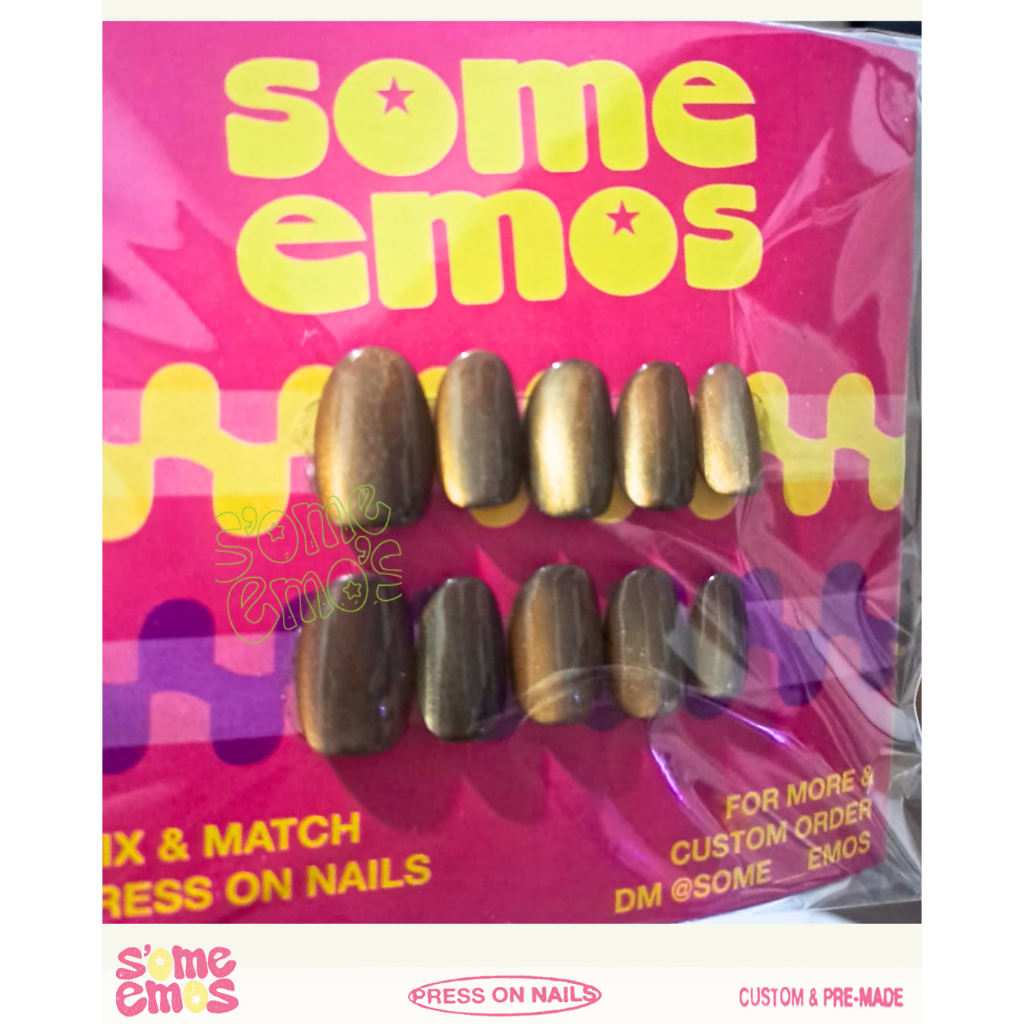 Press on nails Basic Mahogany | Kuku Palsu Cat eye| Fake Nails | Daily Cat Eye handmade Some_emoS