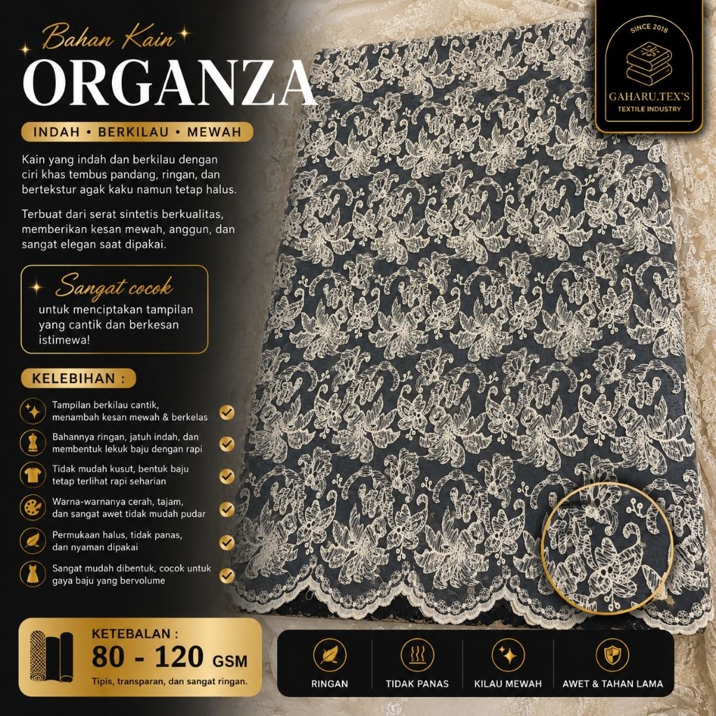 kain organza bordir // kain organza meteran // kain organza premium