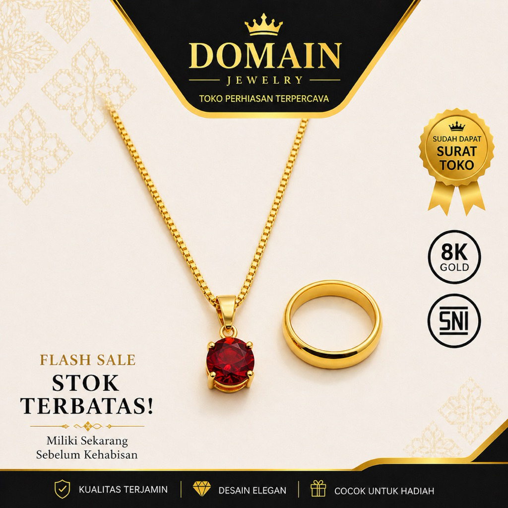 kalung wanita emas muda asli berat 3gram kadar 875 motif nuri mata merah free cincin polos dapat sur
