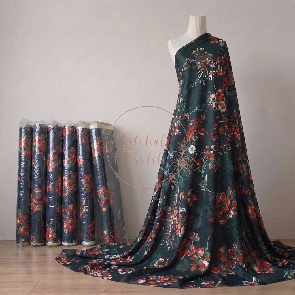 kain maxmara silk motif bunga premium - kain satin maxmara silk original - kain satin premium - kain
