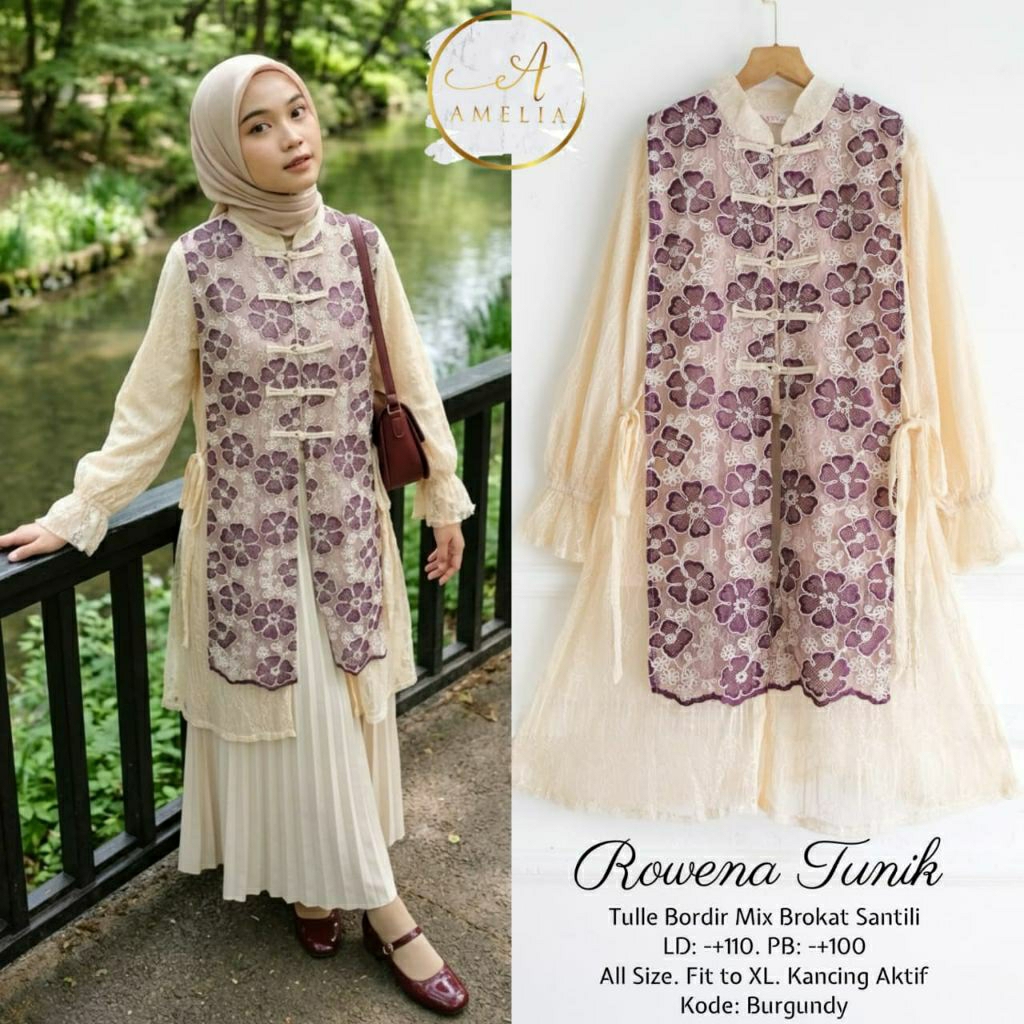 Rowena tunik tile brokat remaja muslimah baju kondangan motif bunga kekinian