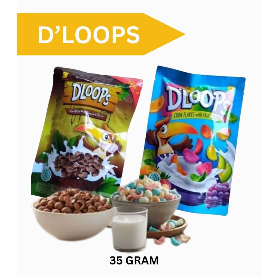 SEREAL KOKO KRUNCH CEREAL CORN FLAKES RASA COKELAT BUAH D'LOOPS 35 GR DLOOPS