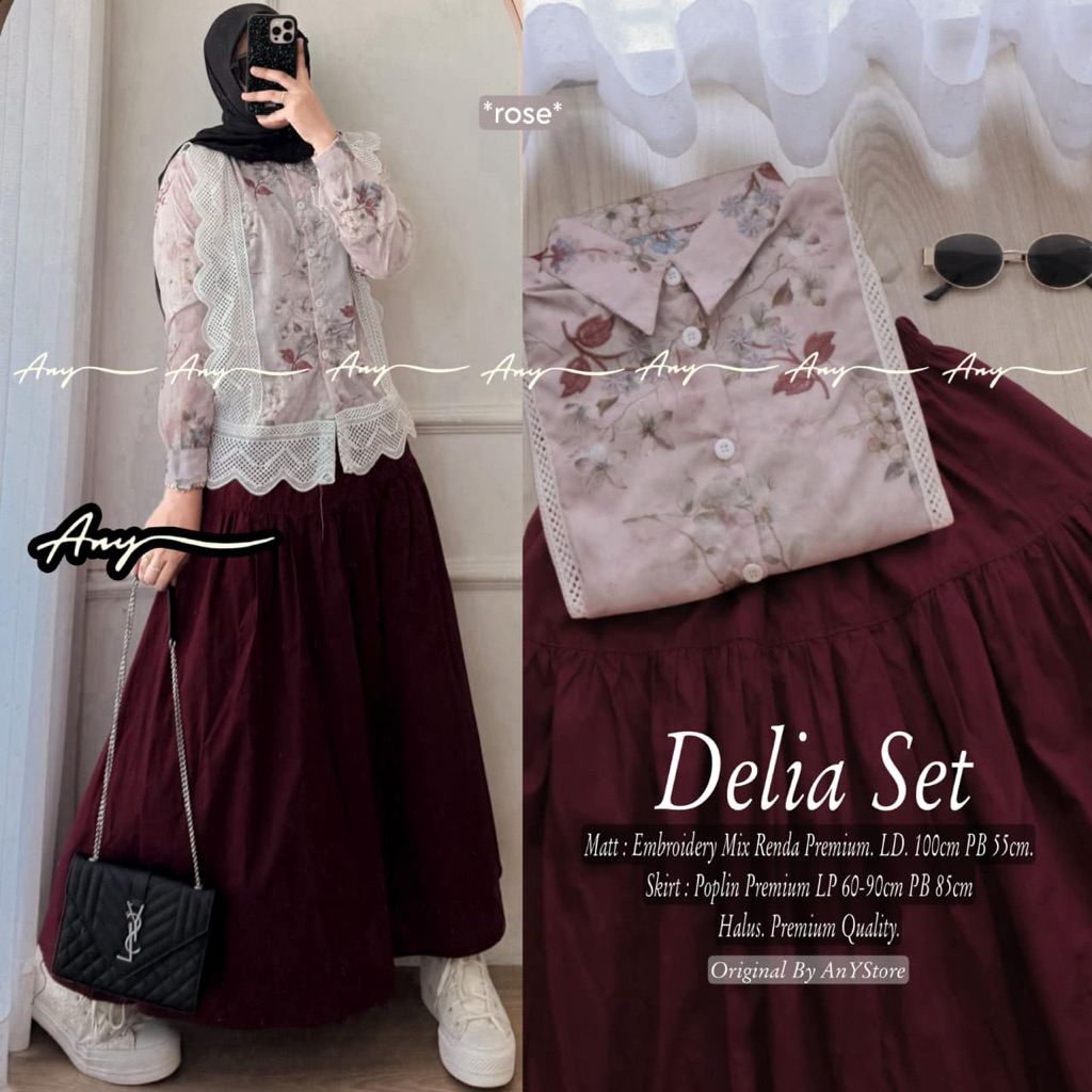 DELIA SARAH FERUCA RALINA ZIRIA LENORA MAISA SET ORIGINAL BY ANY STORE oneset setrok atasan blouse m