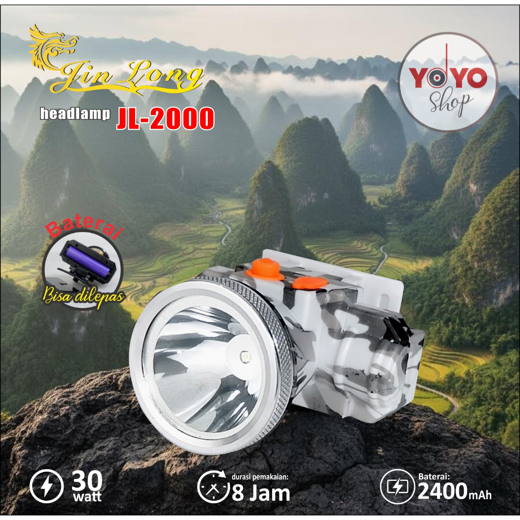 SENTER KEPALA WATERPROOF TAHAN AIR BATERAI TAHAN LAMA JINLONG JL-2000