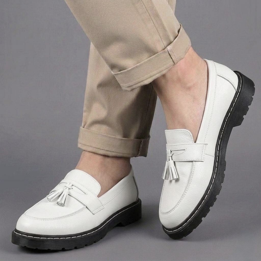 MDMX Sepatu Loafers Putih Putih Pria Formal Kerja Casual Perawat RS