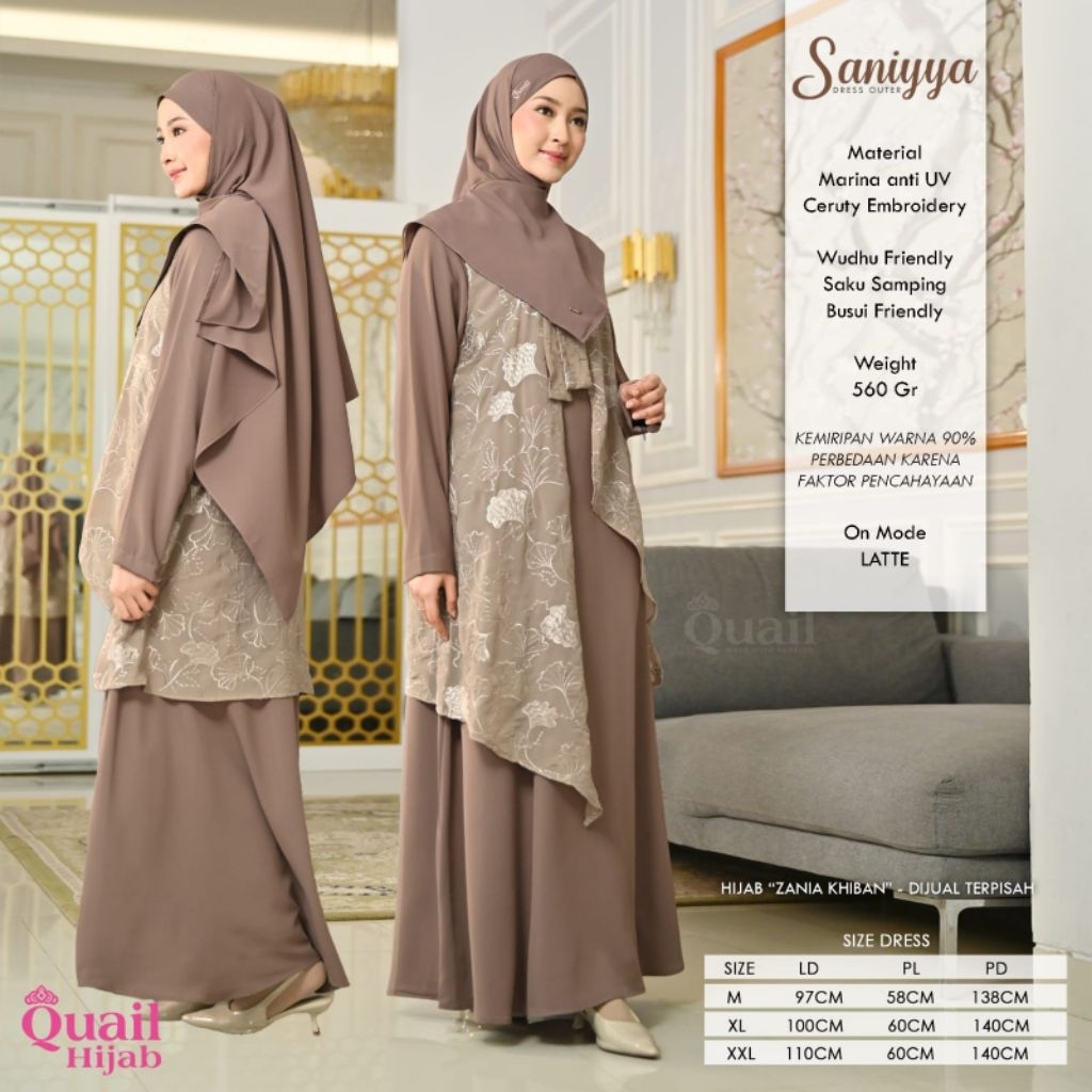 SANIYYA ADINDA HANNA ALIKA HANUM GHANIA DRESS BY ALILA HIJAB GAMIS ANTI UV PREMIUM ORI QUAIL CERUTY 
