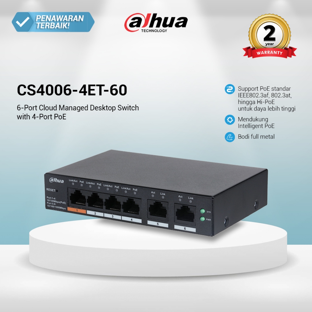 Dahua Switch CS4006-4ET-60 Cloud Managed Switch Dahua Ethernet 4-Port POE 60 Watt