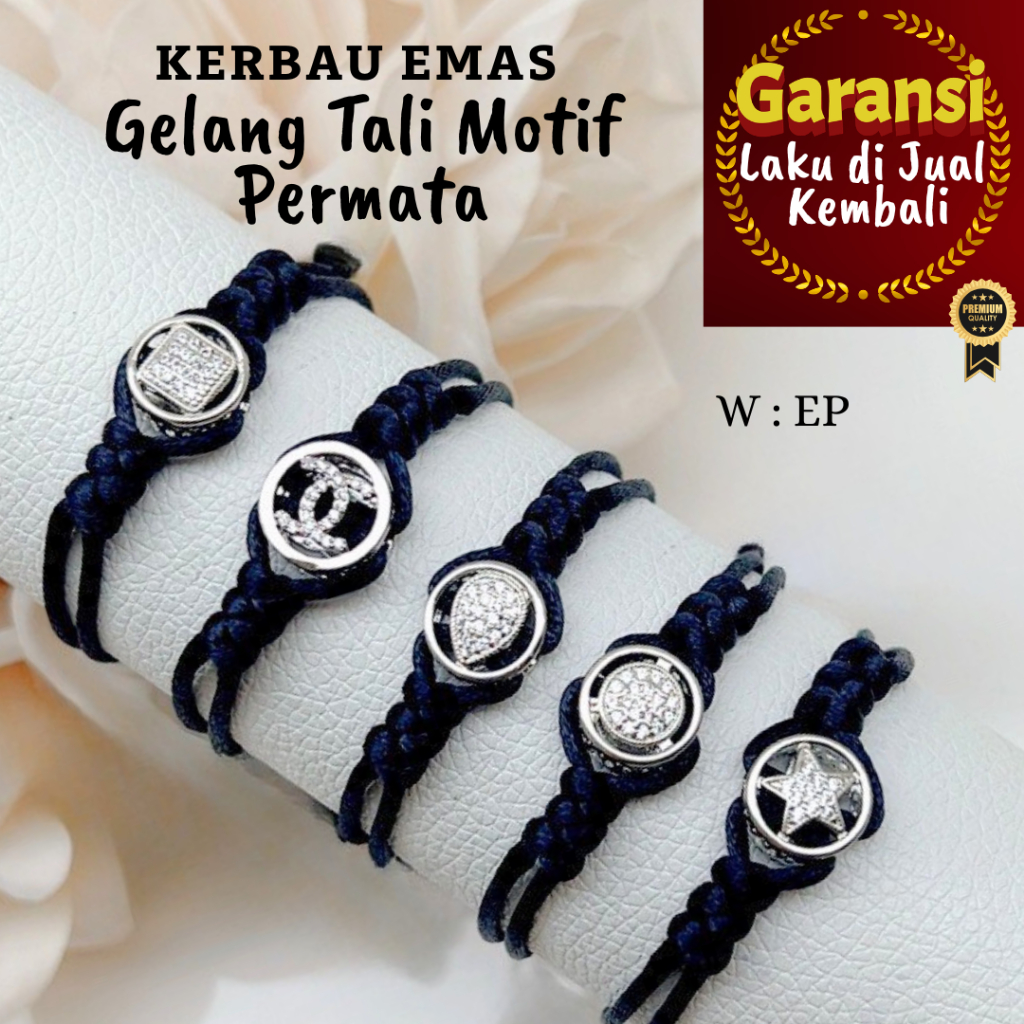 EL Gelang Tangan Tali Motif Permata Warna Emas Putih Kerbau Emas