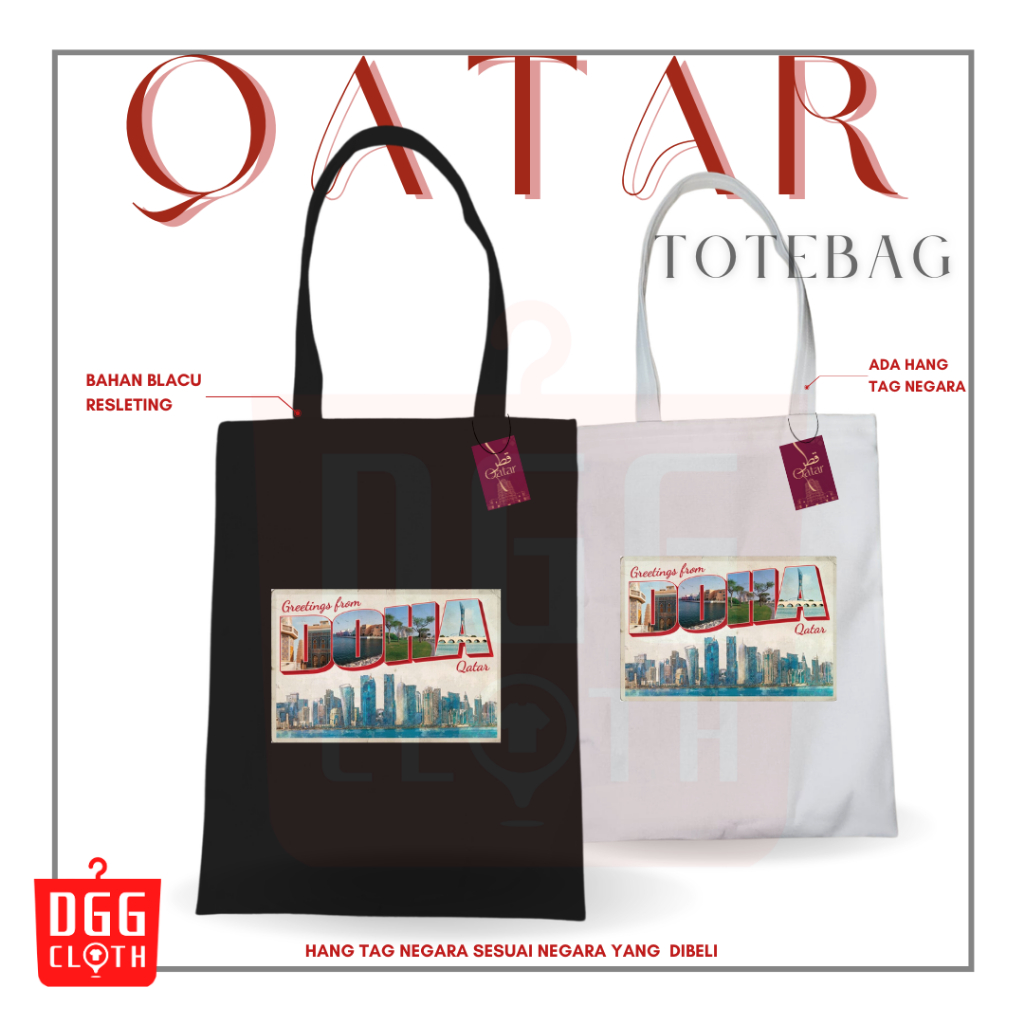 DGGCloth Totebag Resleting Qatar Souvenir Tas Oleh Oleh Qatar Bahan Kanvas 1