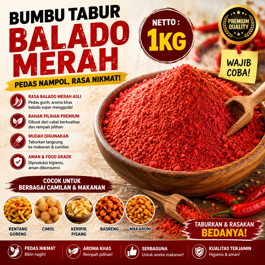 BUMBU TABUR BALADO MERAH 1KG FOOD GRADE 1 Kg Bubuk Balado Kiloan Dapat Digunakan Sebagai Bumbu Kenta