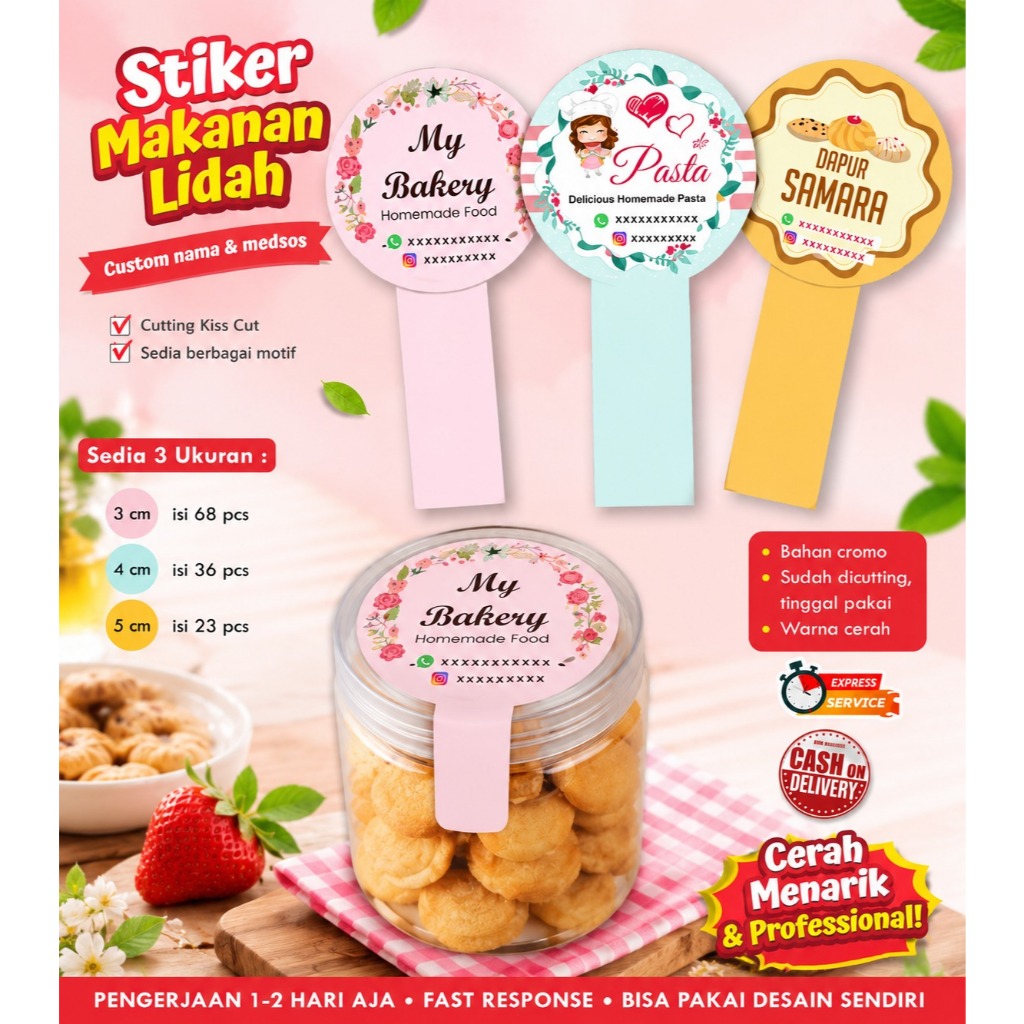 [68 pcs] Stiker Cromo Lidah / Stiker Seal / Stiker bulat / Stiker logo makanan / Label kemasan