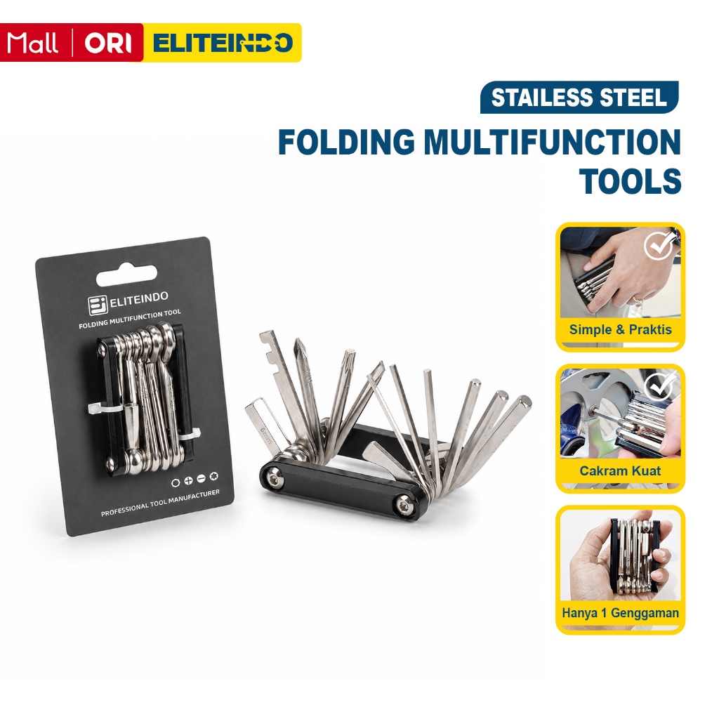 PUNCAK GUNUNG-12 in 1 Set Folding Wrench Bicycle Tool Kit Repair Kit Universal Screwdrive HYC-12A