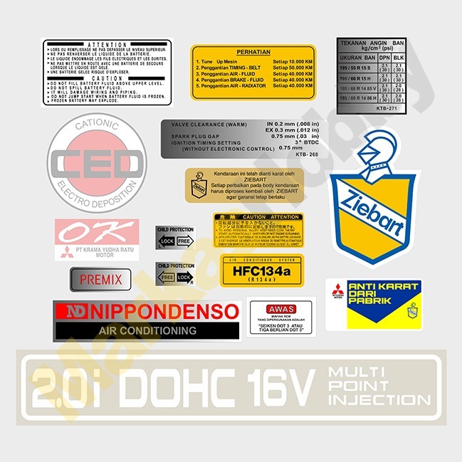 Mitsubishi Eterna Stiker  Variasi Sticker Peringatan Detail  Warning Set Emblem Mobil Decal Set Wrap
