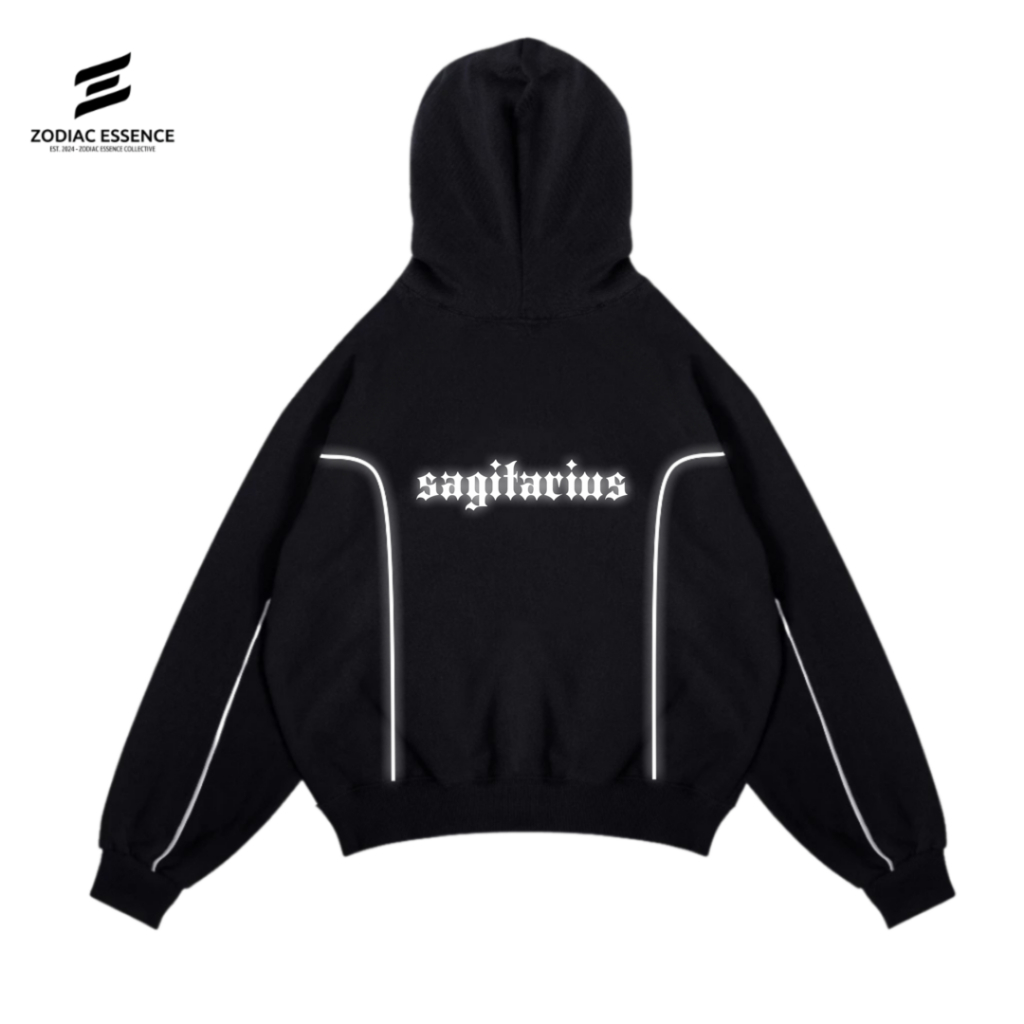 Zodiac Hoodie Boxy Polos List Menyala Reflektif 300GSM Sagitarius