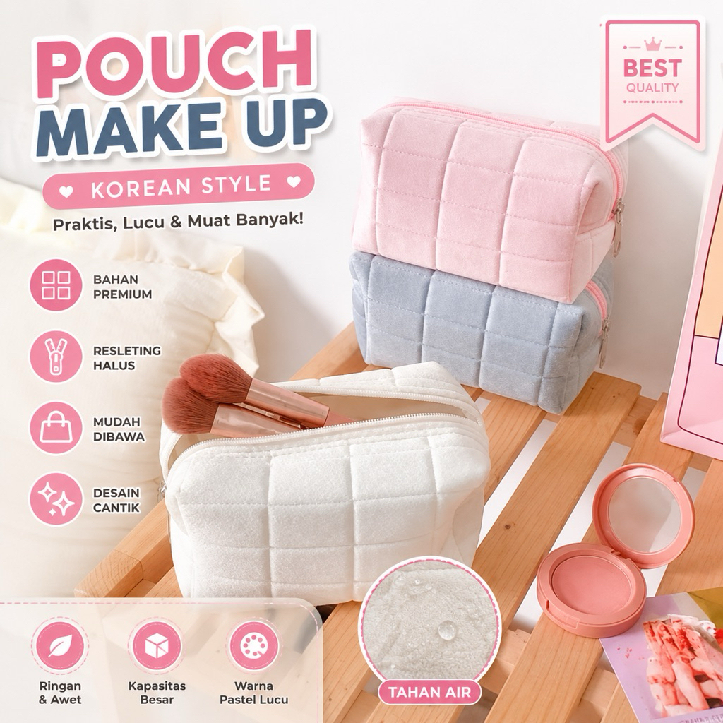 Tas Kosmetik Korean Style Lucu Pouch Makeup Untuk Skincare & Make Up