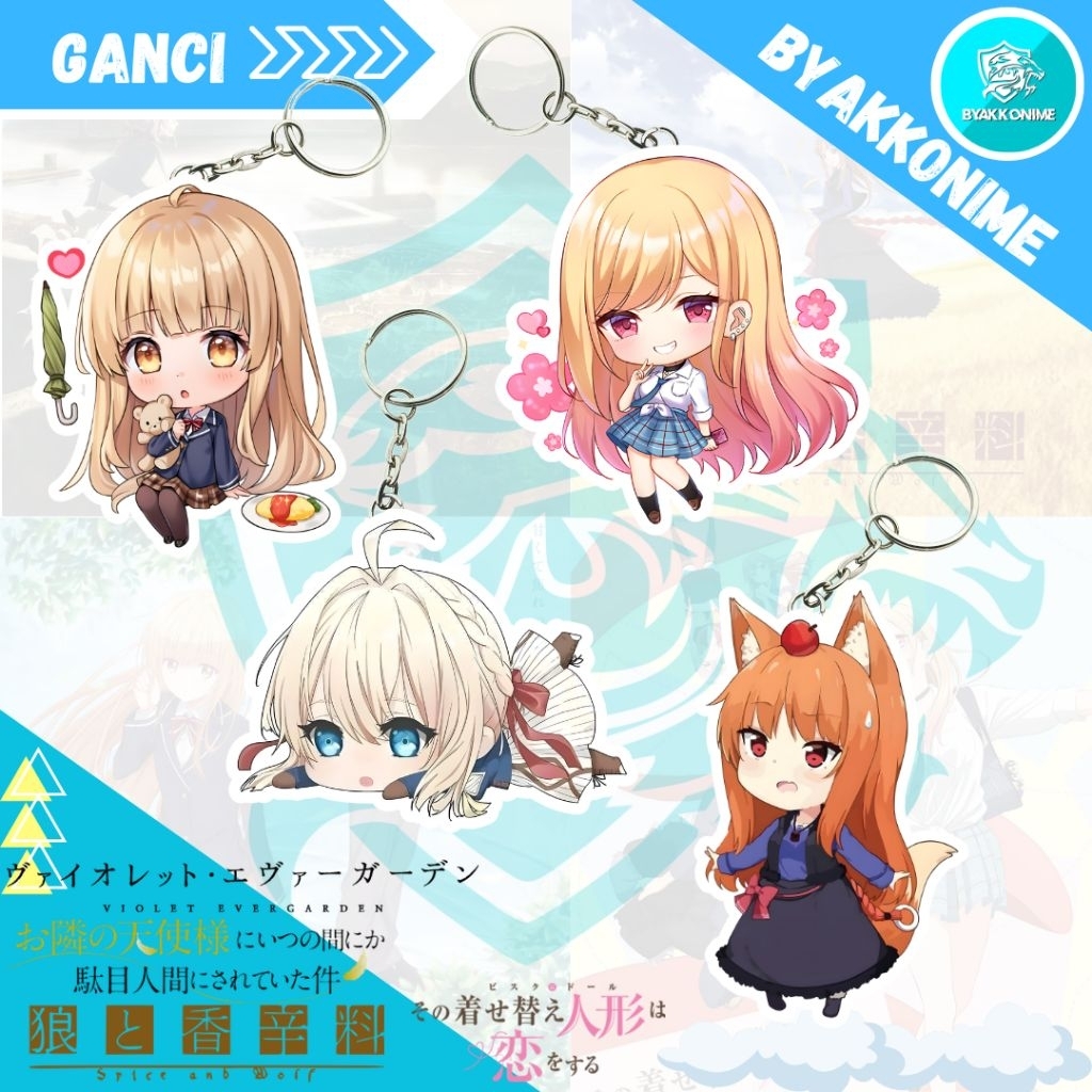 Keychain Acrylic Anime Campuran A - Mahiru, Marin, Violet, Holo Ganci Anime Akrilik