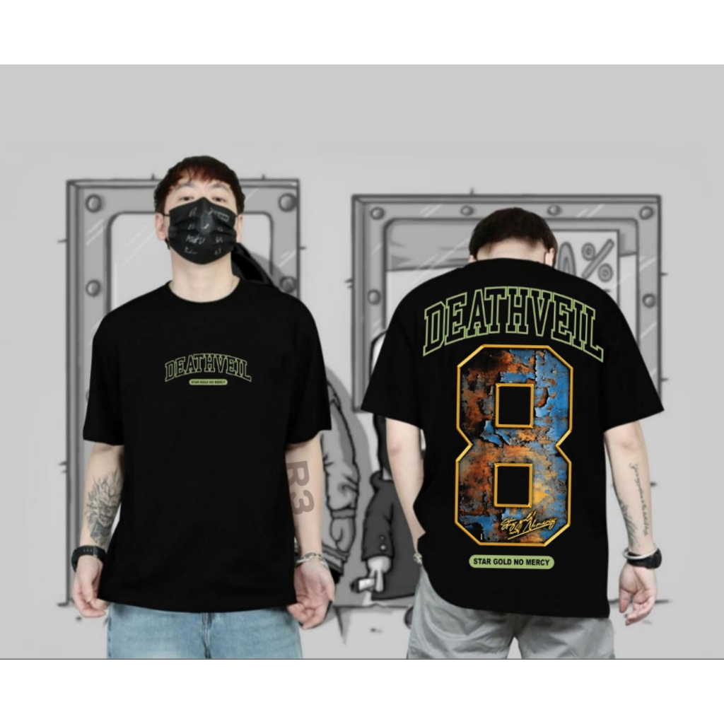 kaos pria distro keren dengan motif angka 8 viral bahan adem dan tidak panas