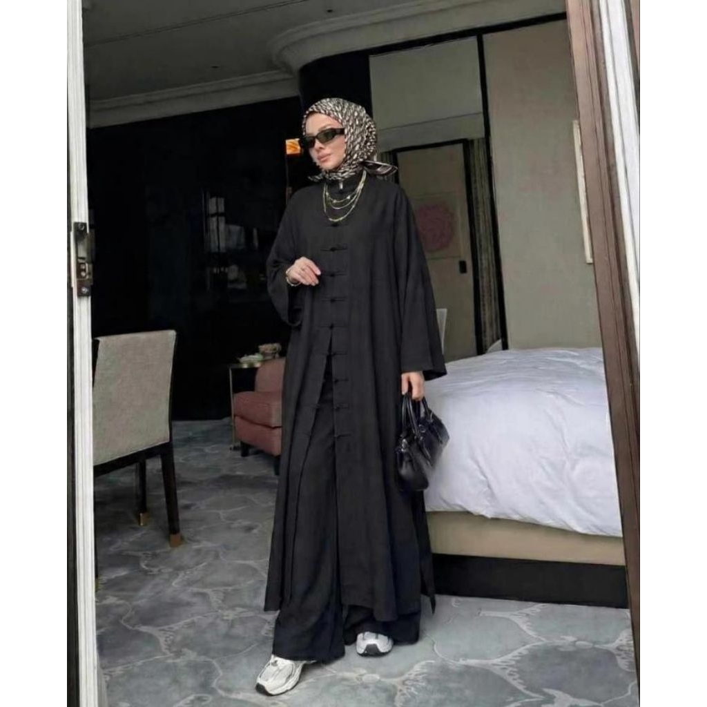 Zifana set long tunik+kulot bahan polo linen ready stok size L sampai jumbo 4L